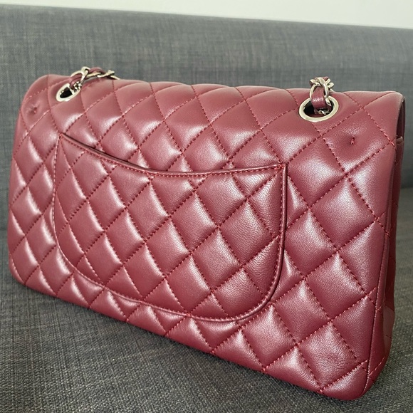 CHANEL Double Flap Lambskin Burgundy Handbag - Picture 7 of 12